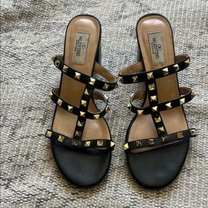 Valentino Black Sandals with Gold Studs